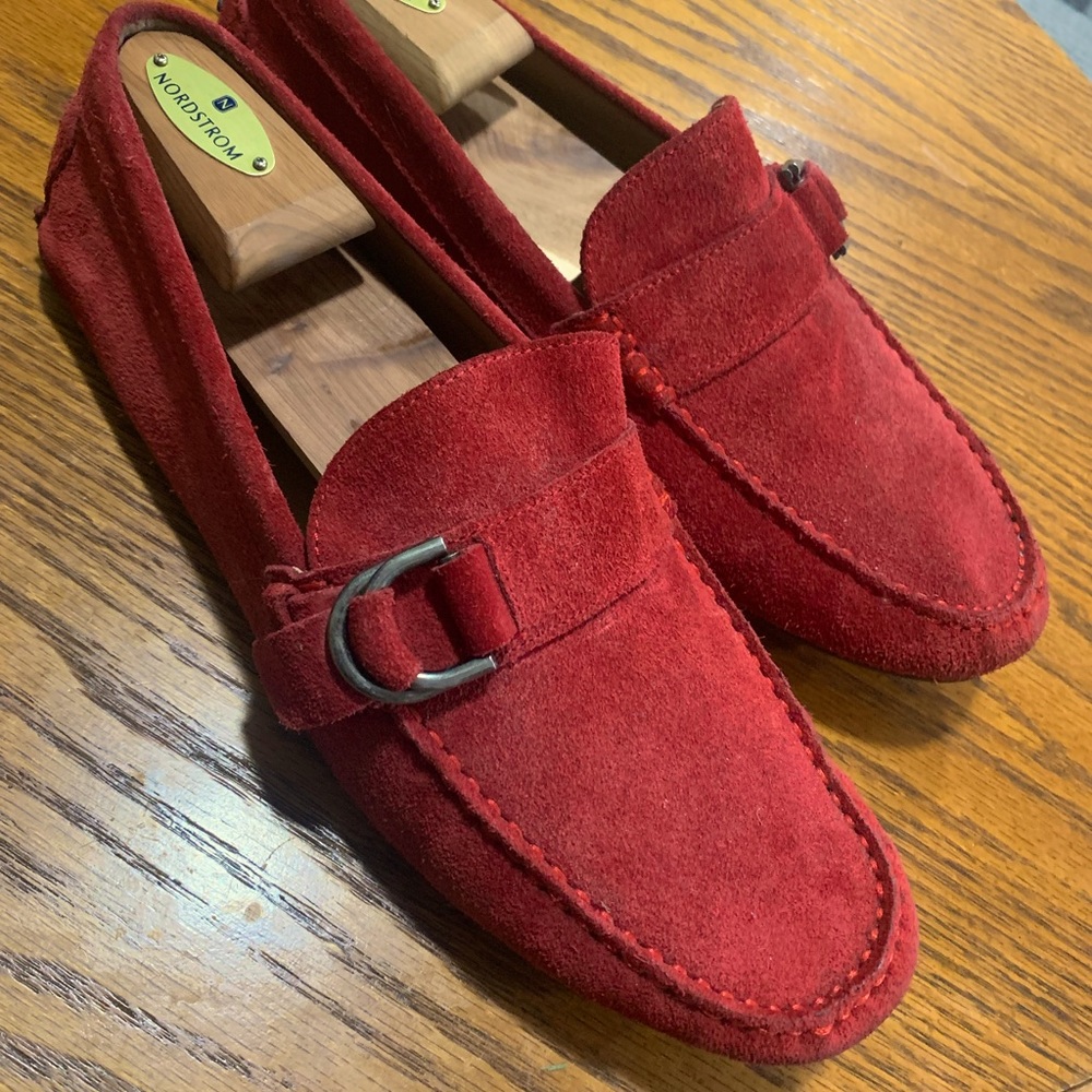 Aldo loafers. Red Suade. Size 10. Lightly worn.